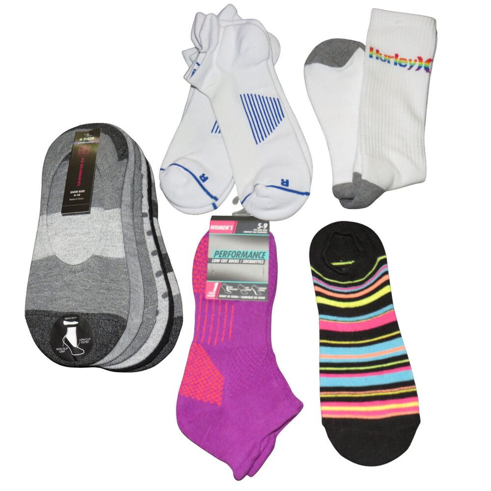 Women's Sock Bundle 11 PAIR TOTAL Mixed Brands Hurley NOBO Fitrell NEW NEW NEW